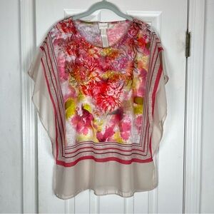 Chico’s Fina Floral Striped Flutter Sleeve Blouse Top
